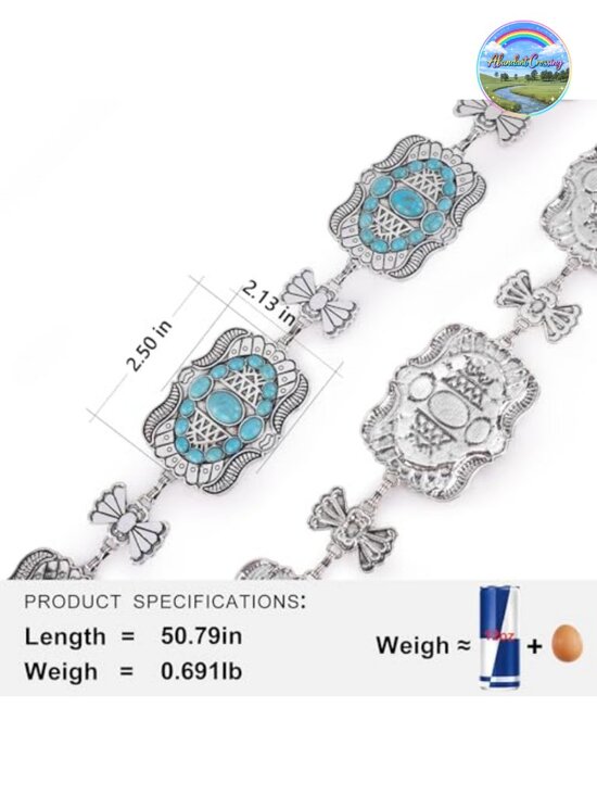 Turquoise Concho Chain Belt, Adjustable Round Link, Lobster Claw Clasp, Alloy main image 5